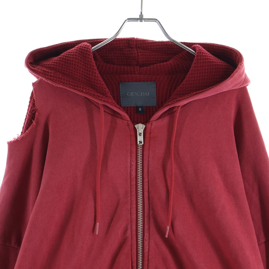 GEN_DAI(ゲンダイ) DAMAGE ZIP HOODIE ダメージ ジップアップフーディ レッド