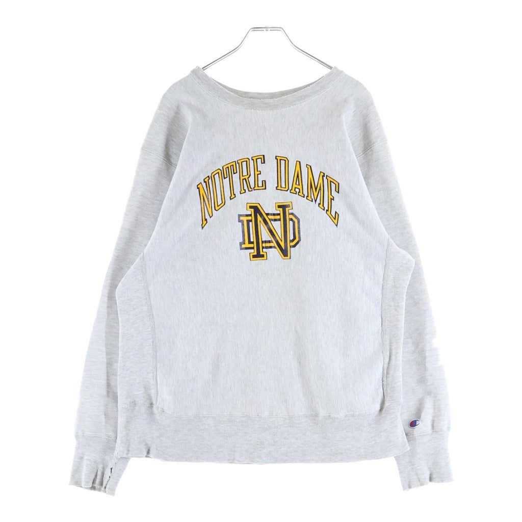 CHAMPION(チャンピオン) 80s VINTAGE REVERSE WAVE NOTRE DAME リヴァースウィーブ ノートルダム大学 カレッジロゴ トリコタグ プリントクルーネック長袖スウェットトレーナー グレー