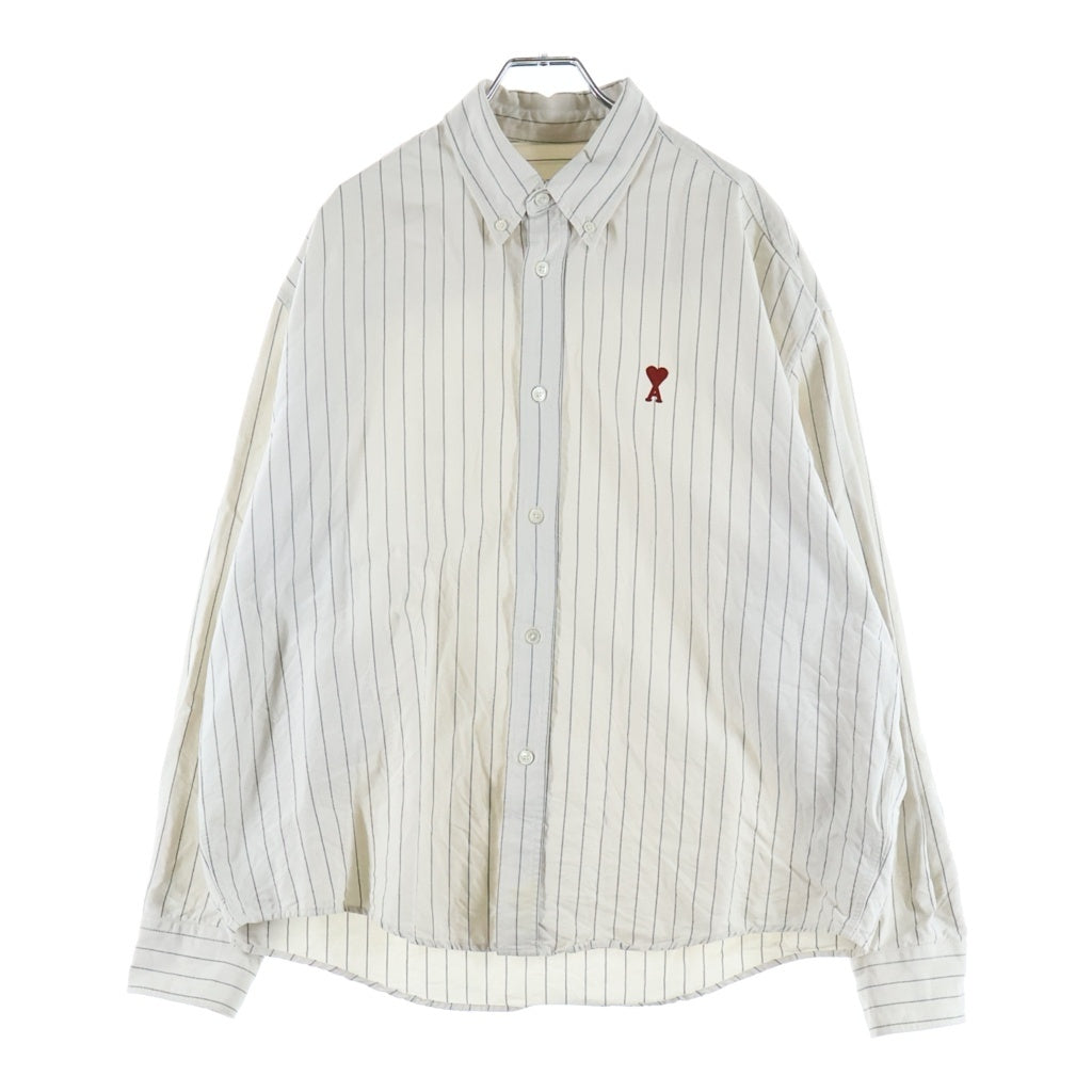 AMI Alexandre Mattiussi(アミアレクサンドルマテュッシ) コットンストライプ ボタンダウン長袖シャツ アイボリー USH130.CO0067