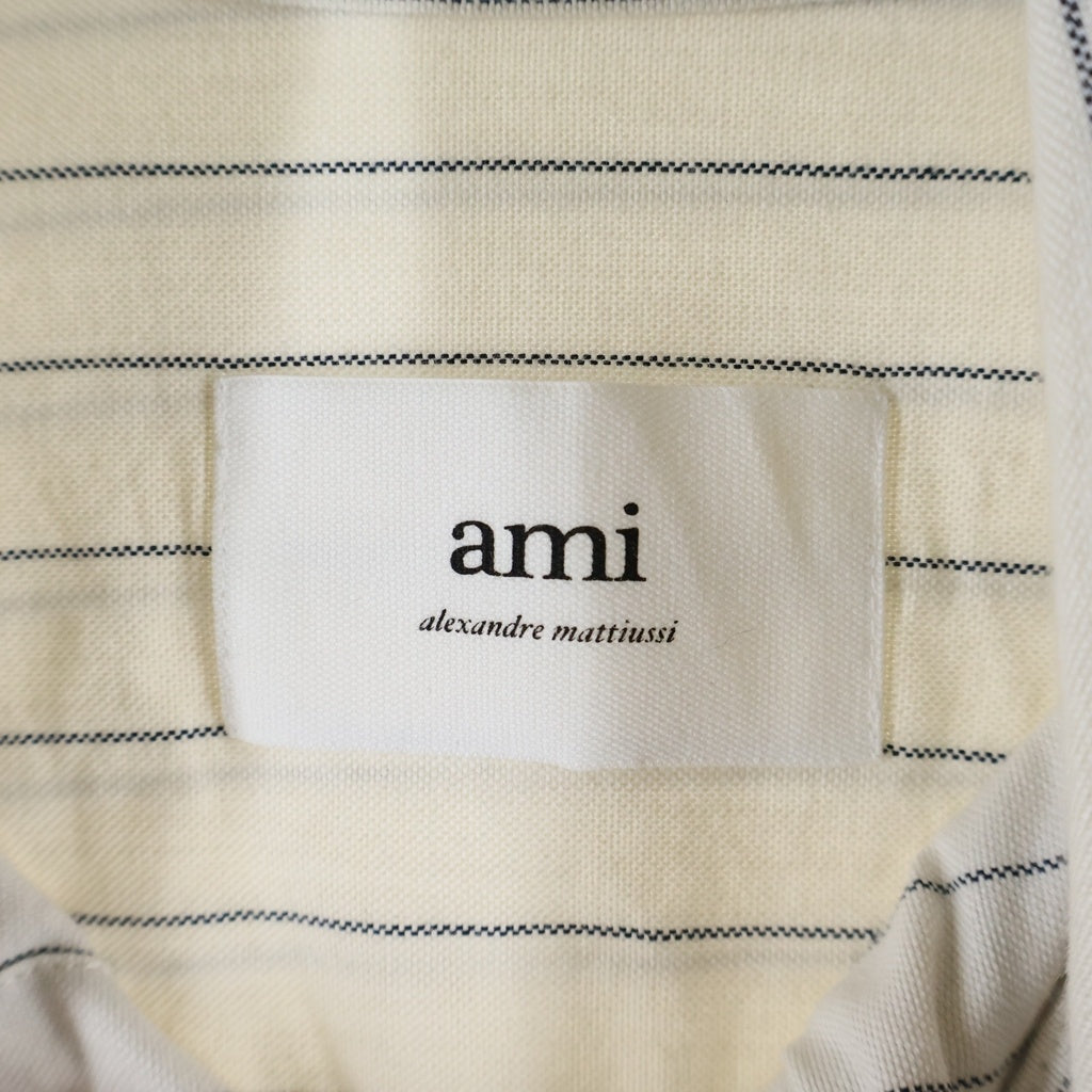 AMI Alexandre Mattiussi(アミアレクサンドルマテュッシ) コットンストライプ ボタンダウン長袖シャツ アイボリー USH130.CO0067