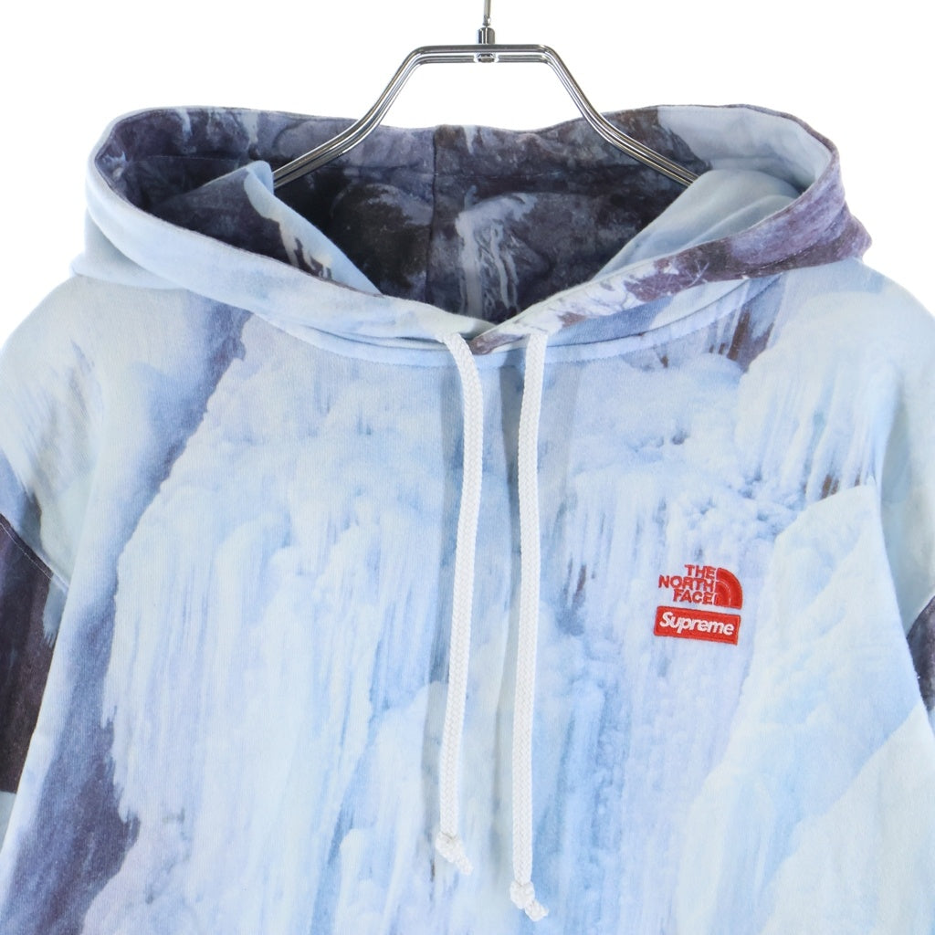SUPREME(シュプリーム) 21SS ×THE NORTH FACE Ice Climb Hooded Sweatshirt ロゴ刺繍プルオーバーパーカーフーディー ブルー NT121001