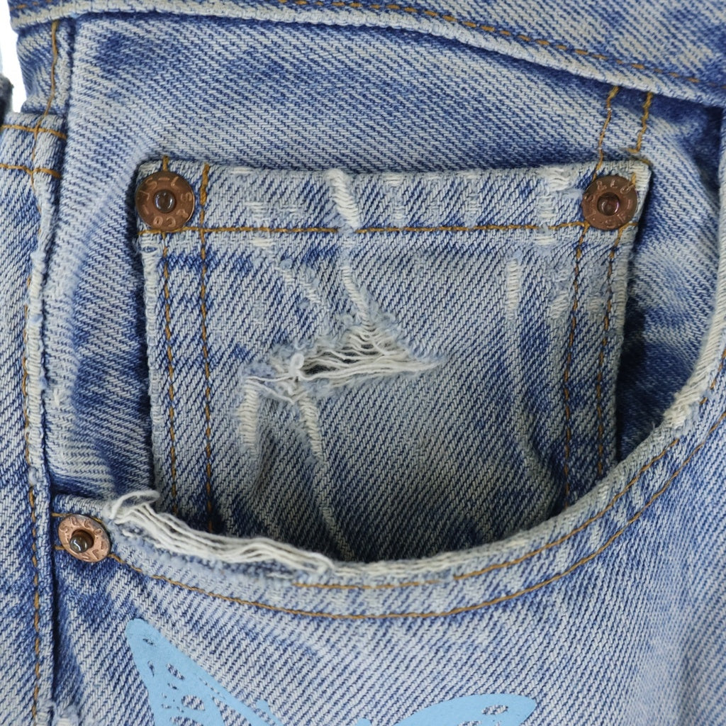 About Dreams(アバウトドリームズ) Butterfly Denim バタフライプリント ボタンフライ リメイク デニムパンツ インディゴ