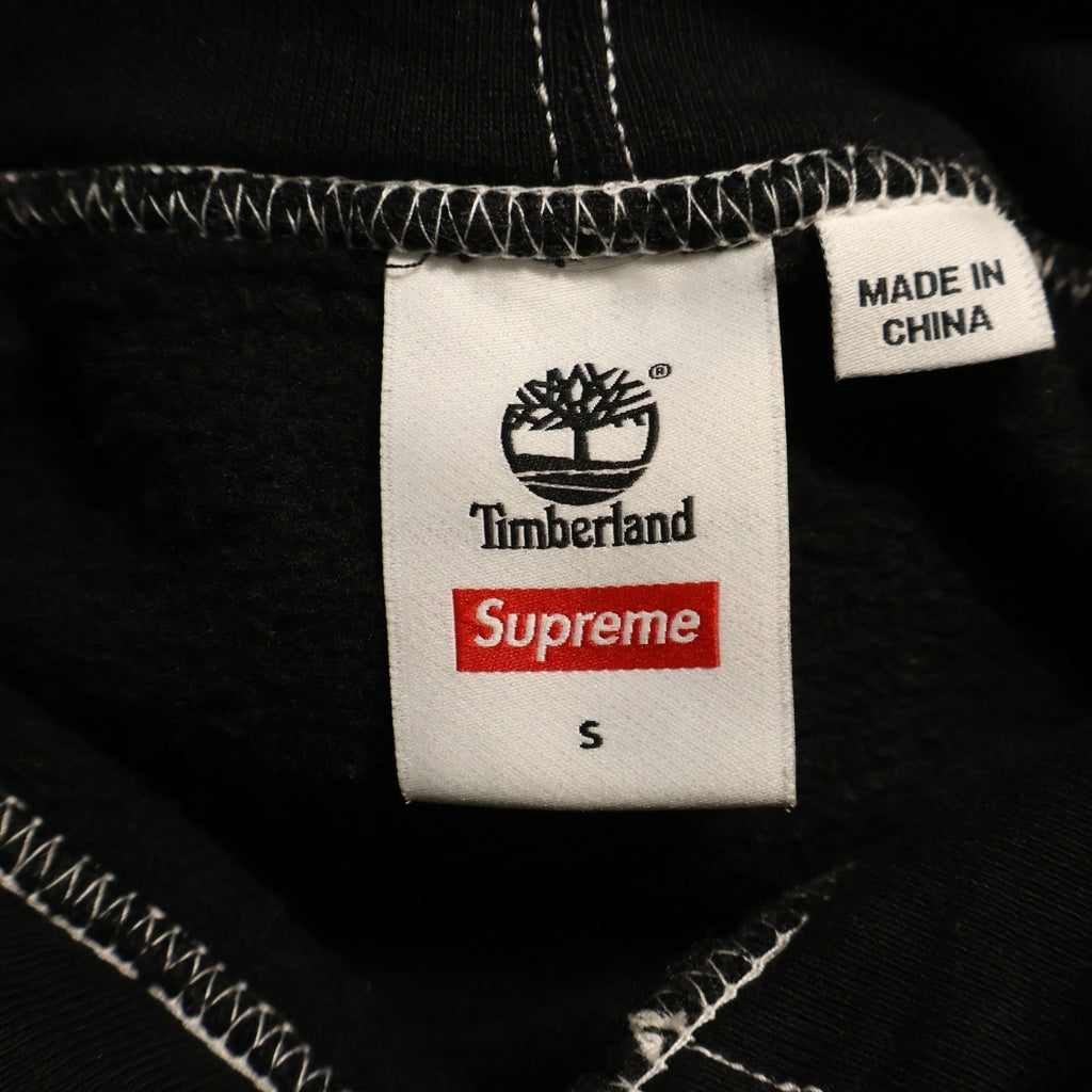 SUPREME(シュプリーム) 23SS×Timberland Hooded Sweatshirt ティンバーランド フロントロゴ刺繍 プルオーバースウェットパーカー フーディ ブラック