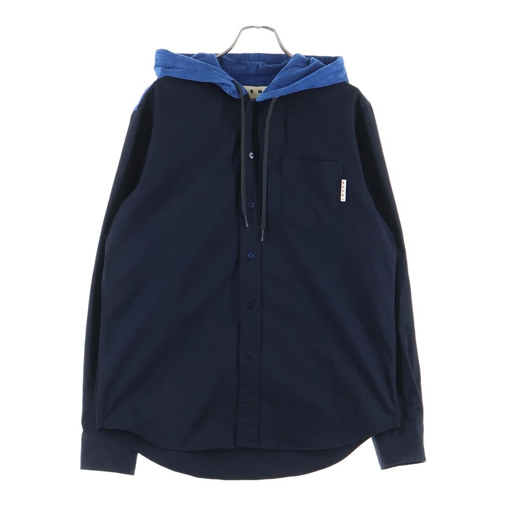 MARNI(マルニ) 21SS キルティングフーデッド 長袖コットンシャツ ネイビー UA53TR460W