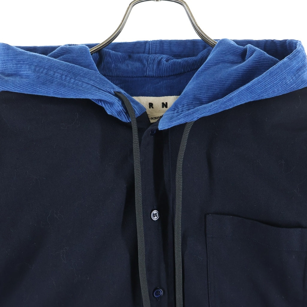 MARNI(マルニ) 21SS キルティングフーデッド 長袖コットンシャツ ネイビー UA53TR460W
