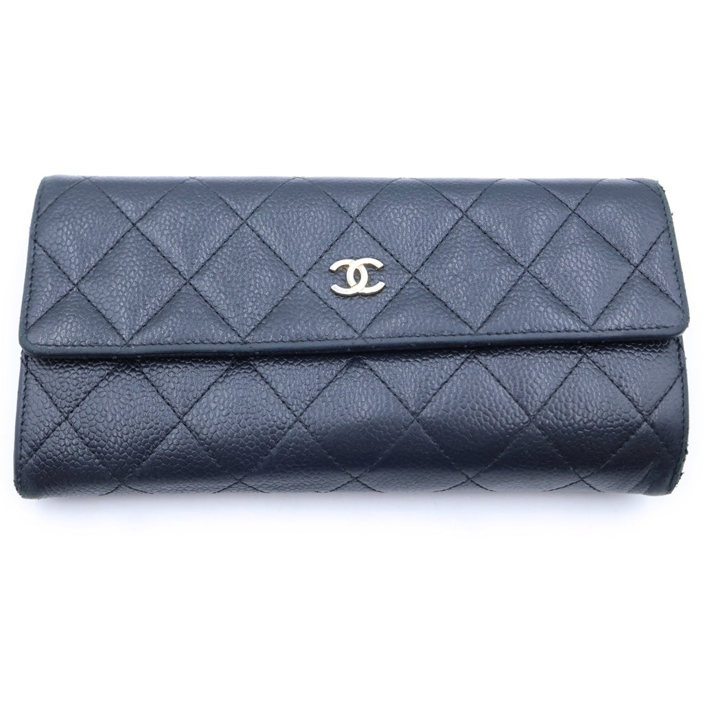 CHANEL シャネル キャビアスキン 長財布 ブラック 黒 ココマーク CHANEL(シャネル) キャビアスキン ココマーク レザーロングウォレット