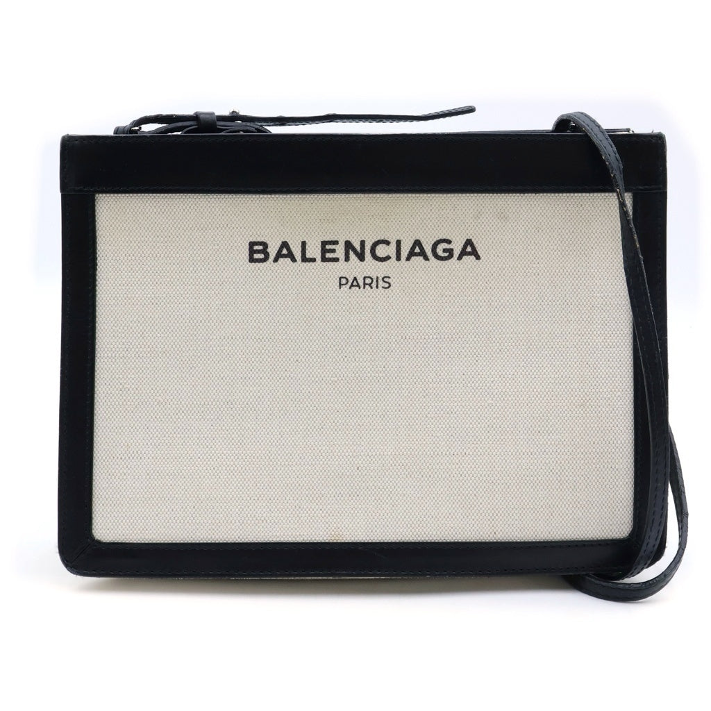 BALENCIAGA(バレンシアガ) ロゴプリント キャンバスショルダーバッグ ホワイト/ブラック 339937 レディース