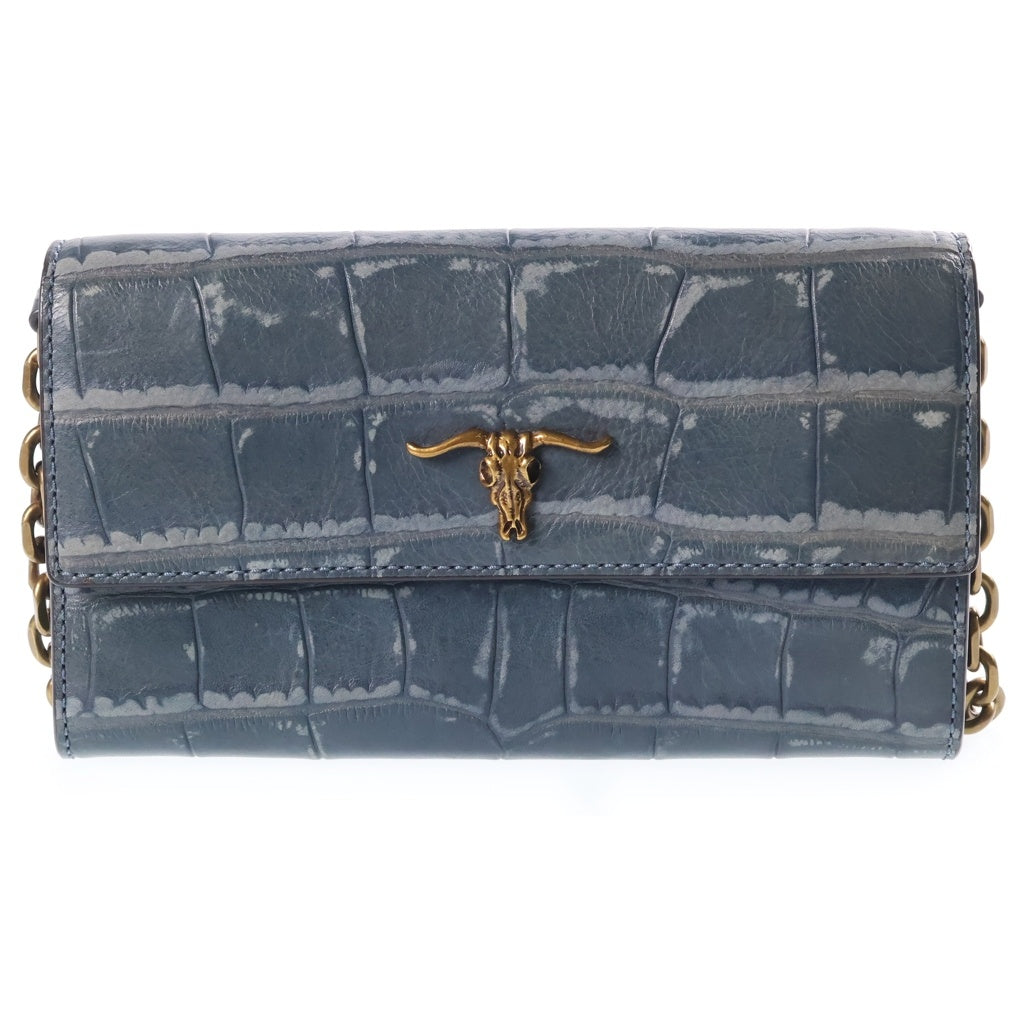 POLO RALPH LAUREN(ポロラルフローレン) Shoulder Wallet ステアヘッド チェーンショルダーレザーウォレット ブルー レディース