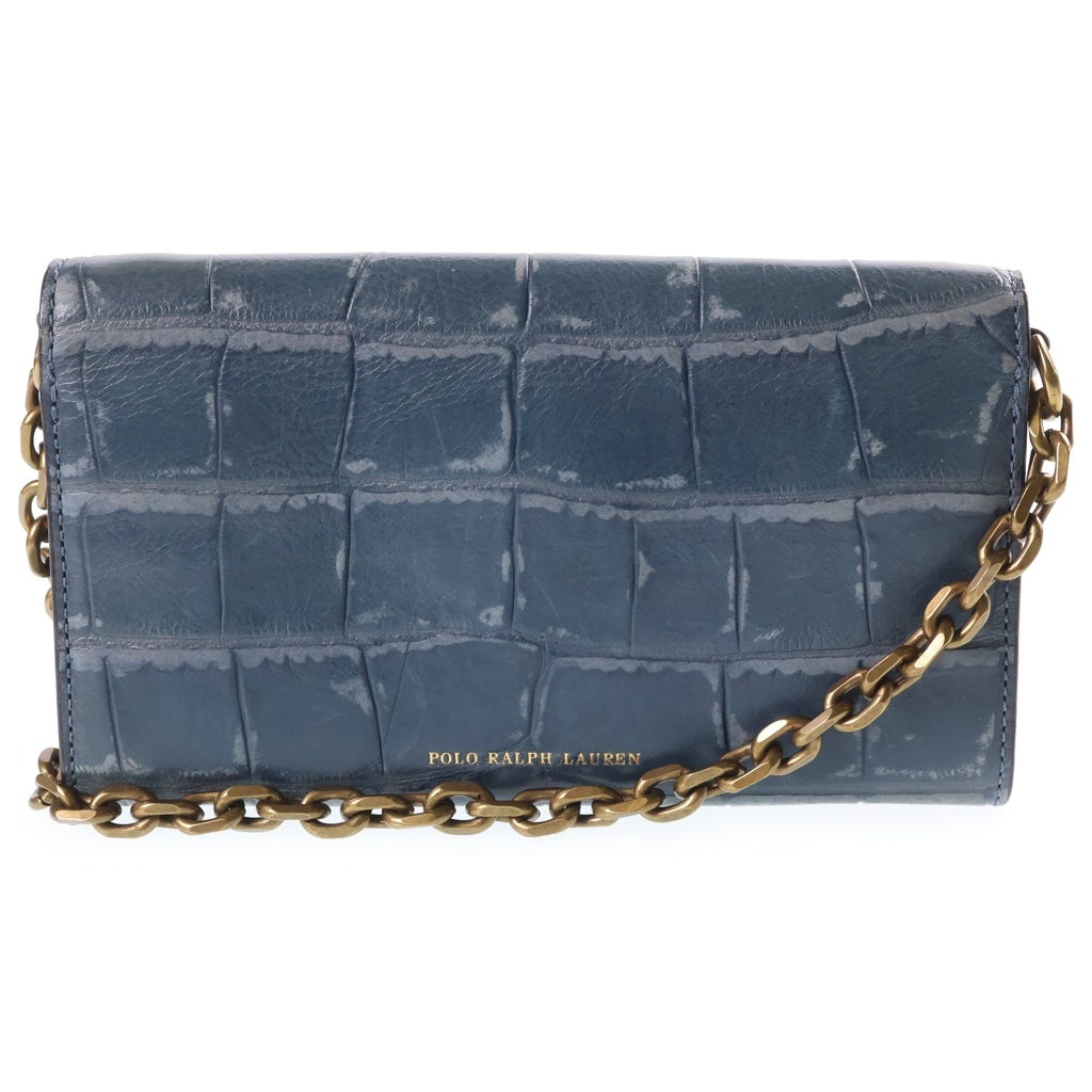 POLO RALPH LAUREN(ポロラルフローレン) Shoulder Wallet ステアヘッド チェーンショルダーレザーウォレット ブルー レディース