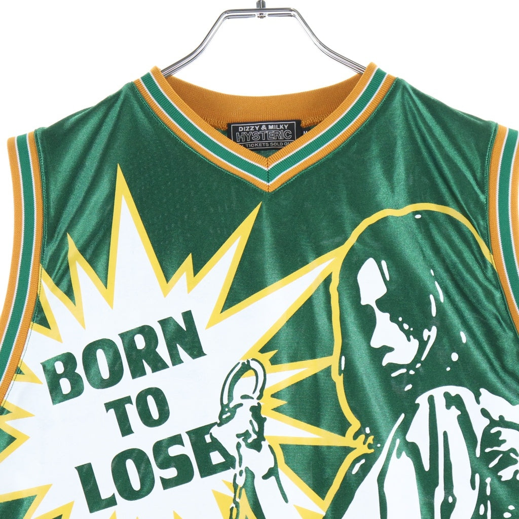 HYSTERIC GLAMOUR(ヒステリックグラマー) 26SS BORN TO LOSE グラフィックロゴプリントプリント ボーントゥルーズ バスケットノースリーブユニフォーム グリーン 02261CR03
