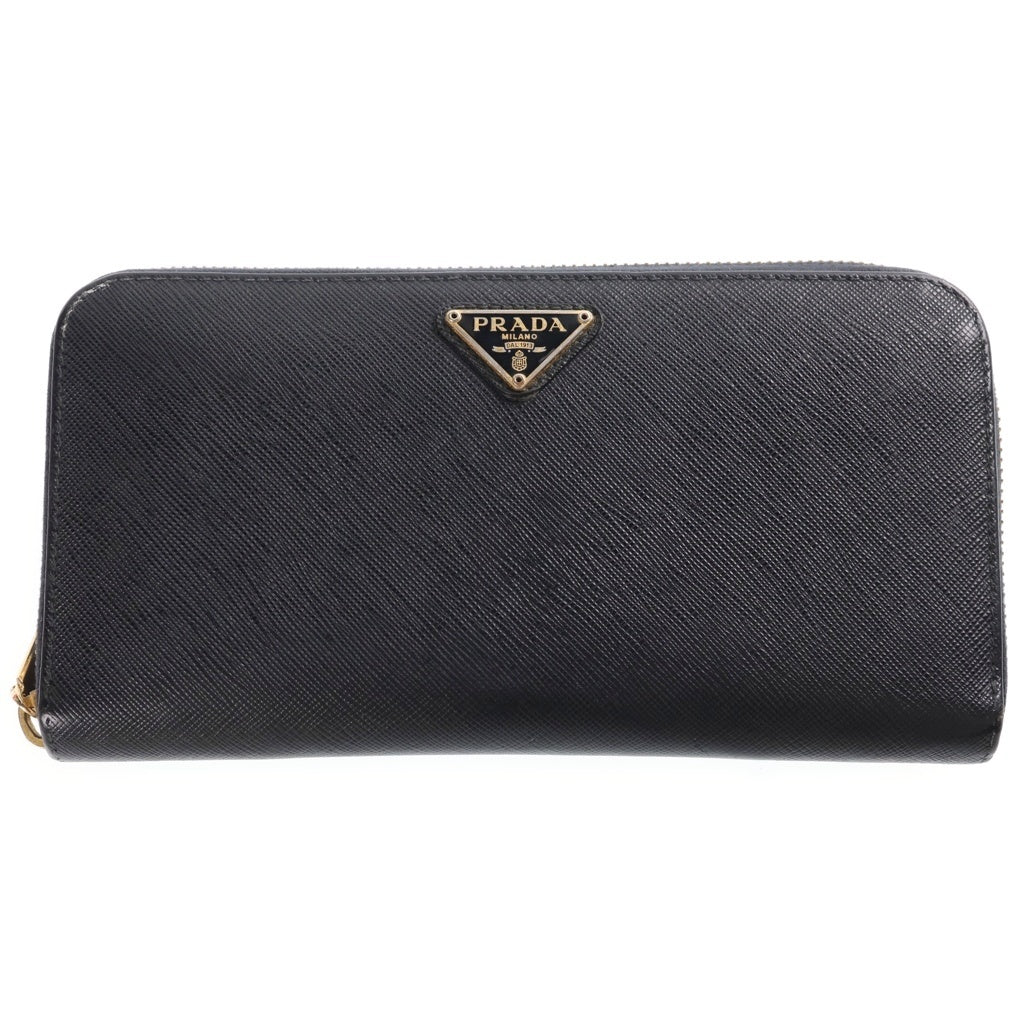 PRADA(プラダ) Saffiano 三角ロゴプレート サフィアーノ レザー ロングウォレット 長財布 ブラック/ゴールド レディース