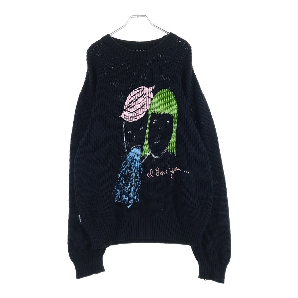 FUCKING AWESOME(ファッキンオーサム) LOVE YOU OVERDYED SWEATER フロントアートプリント ラブユーオーバーダイド クルーネック長袖コットンニットセーター ブラック