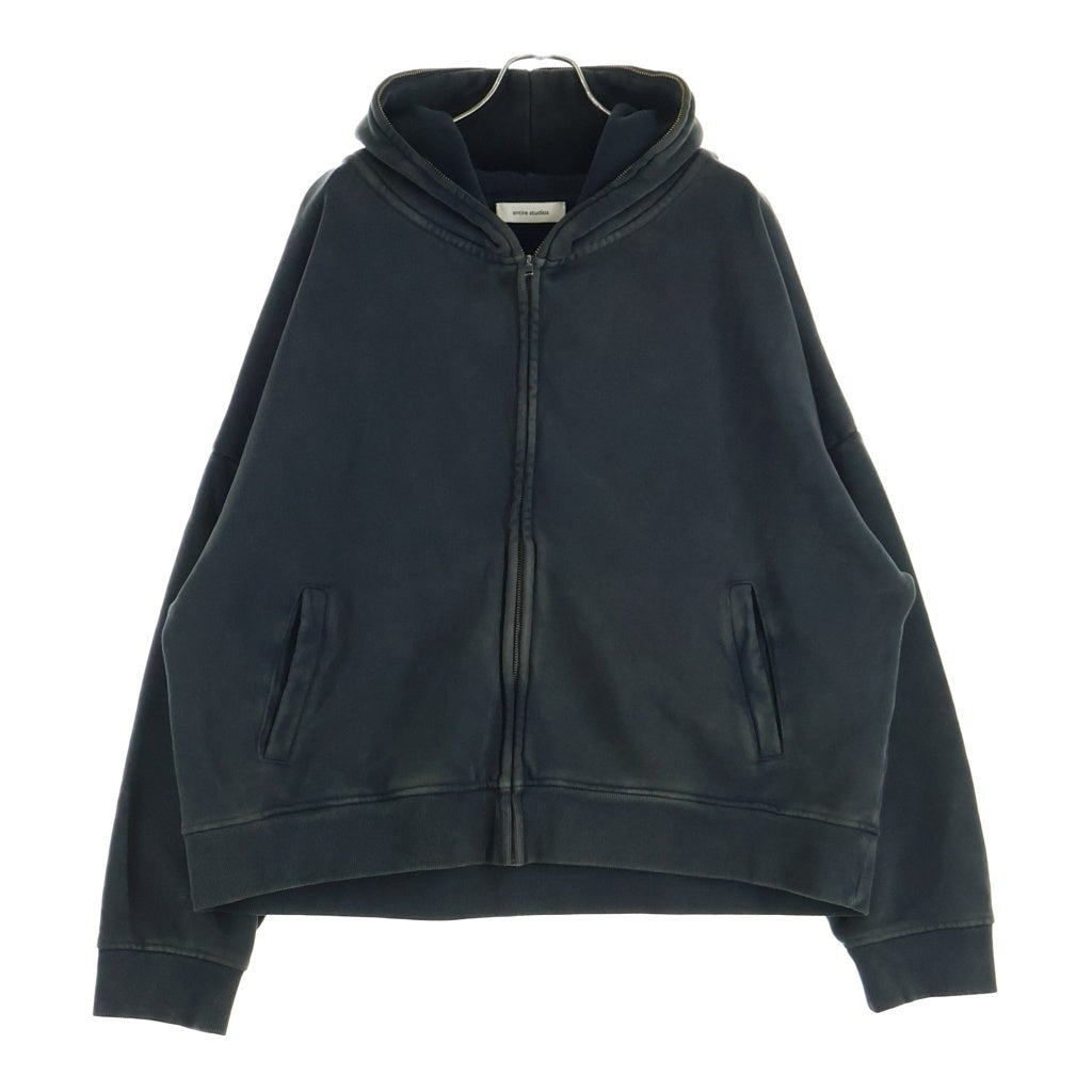 entire studios(エンタイア スタジオ) ETERNAL ZIP WASHED BLACK エターナル ジップ ウォッシュド加工 フルジップアップパーカー フーディー ブラック UNU-25-1003 PO00285