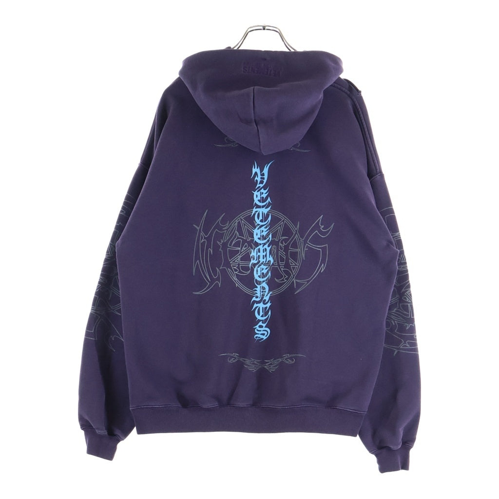 VETEMENTS(ヴェトモン) 22SS VITAL EXISTENCE HOODIE 六芒星 両面プリント 長袖プルオーバーパーカーフーディー パープル UE52TR480B