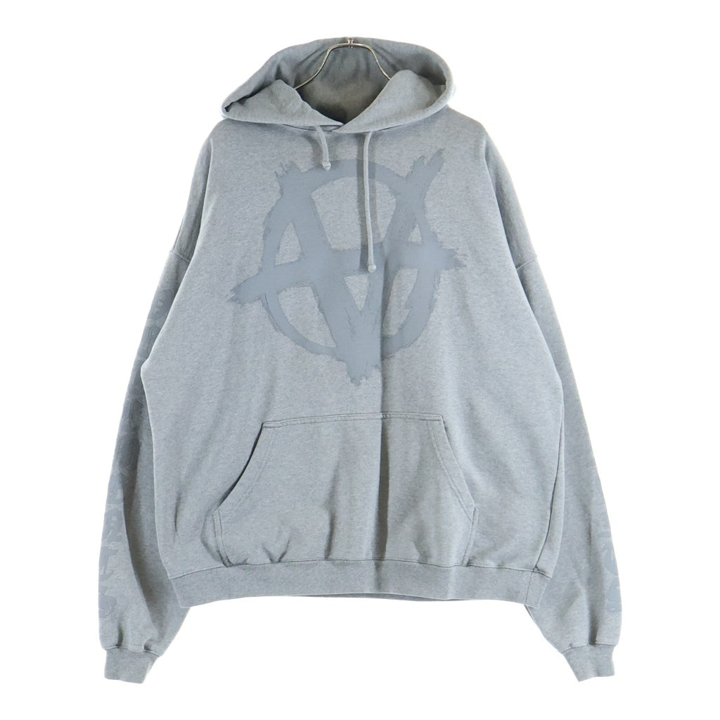 VETEMEMES(ヴェトミームス) 22AW Double Anarchy Hoodie ダブルアナーキー 長袖プルオーバーパーカーフーディー グレー UA53HD340