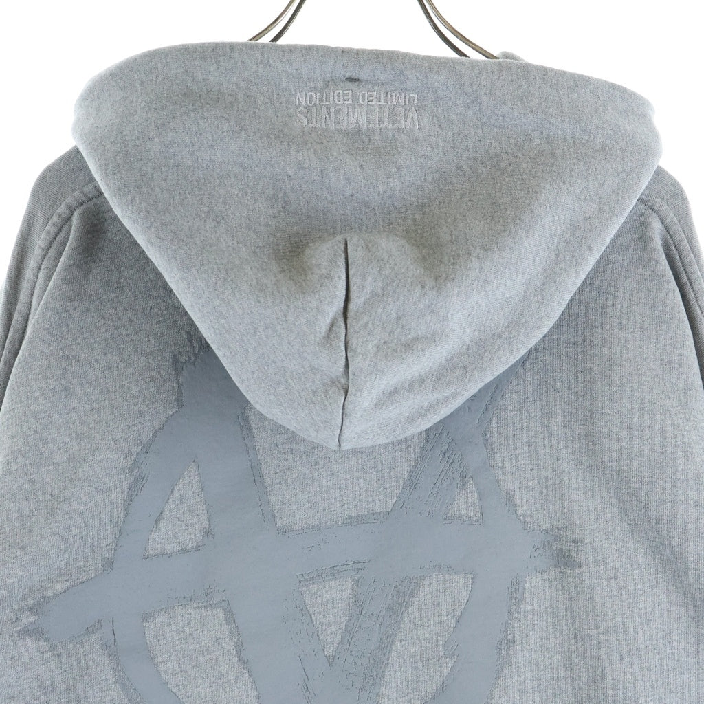 VETEMEMES(ヴェトミームス) 22AW Double Anarchy Hoodie ダブルアナーキー 長袖プルオーバーパーカーフーディー グレー UA53HD340