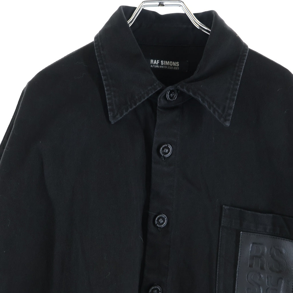 RAF SIMONS(ラフシモンズ) 22AW oversized denim shirt オーバーサイズ ワンポイントロゴパッチ コットンシャツ ブラック 222-M243