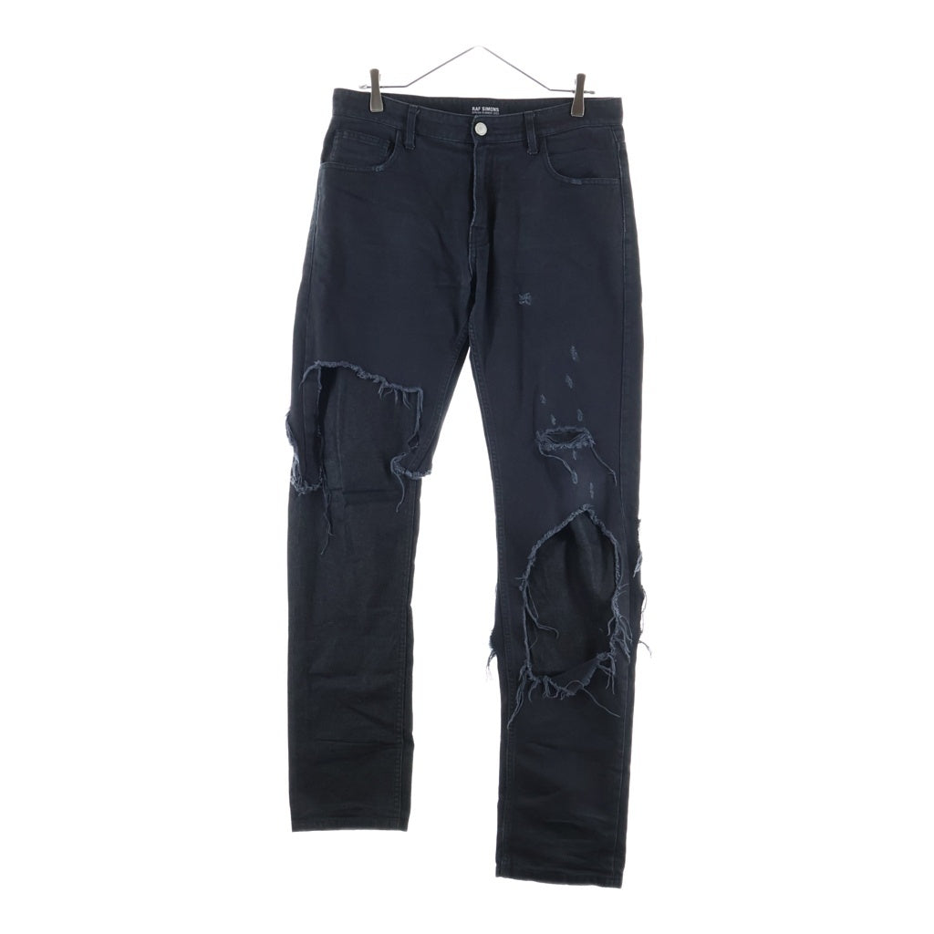 RAF SIMONS(ラフシモンズ) 23SS Destroyed double denim デストロイ加工 ストレート コットンデニムパンツ ジーンズ ブラック 231-M311
