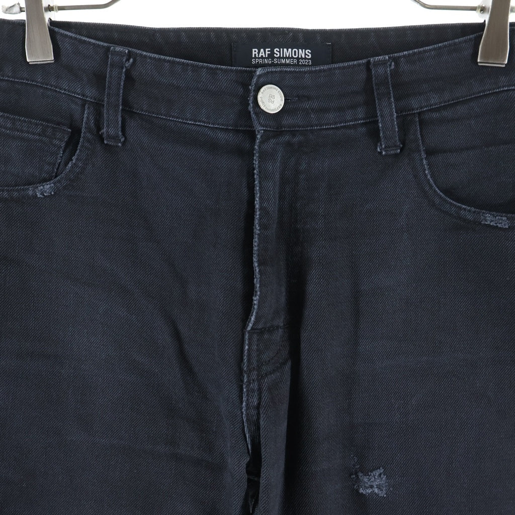 RAF SIMONS(ラフシモンズ) 23SS Destroyed double denim デストロイ加工 ストレート コットンデニムパンツ ジーンズ ブラック 231-M311