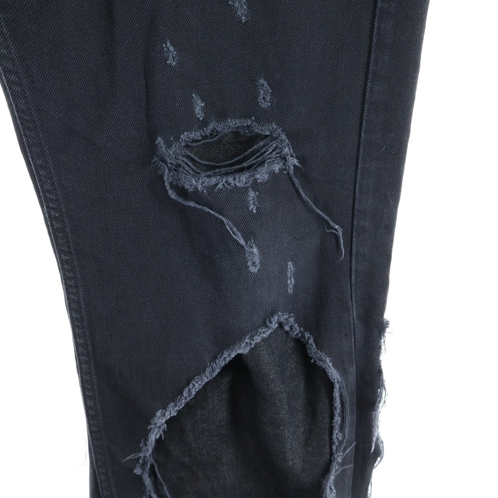 RAF SIMONS(ラフシモンズ) 23SS Destroyed double denim デストロイ加工 ストレート コットンデニムパンツ ジーンズ ブラック 231-M311