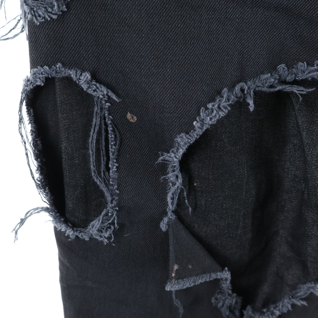 RAF SIMONS(ラフシモンズ) 23SS Destroyed double denim デストロイ加工 ストレート コットンデニムパンツ ジーンズ ブラック 231-M311