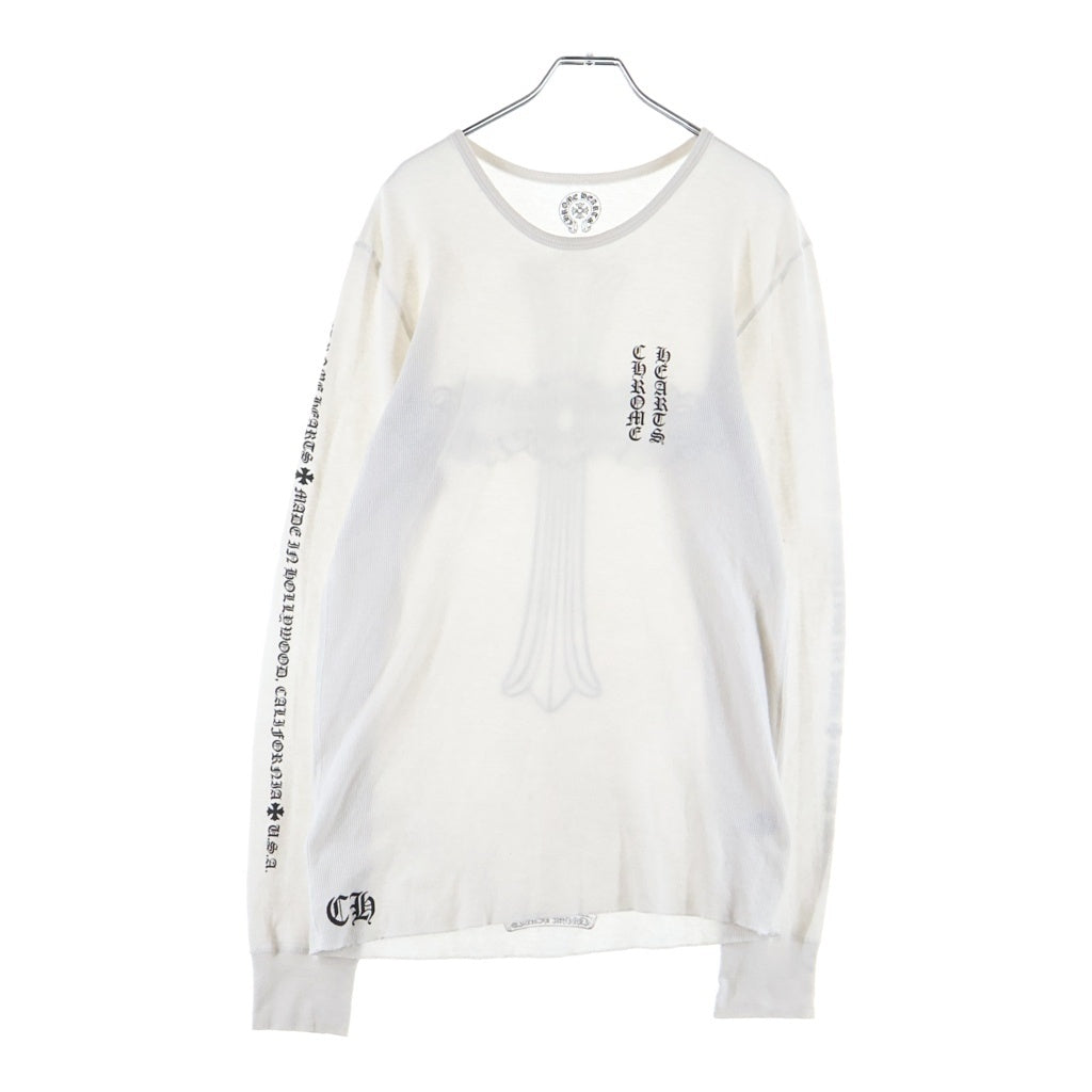 CHROME HEARTS(クロムハーツ) BACK FLORAL CH CROSS THERMAL T-SHIRT バック フローラル ロゴ クルーネックサーマル長袖Tシャツカットソー ロンT ホワイト