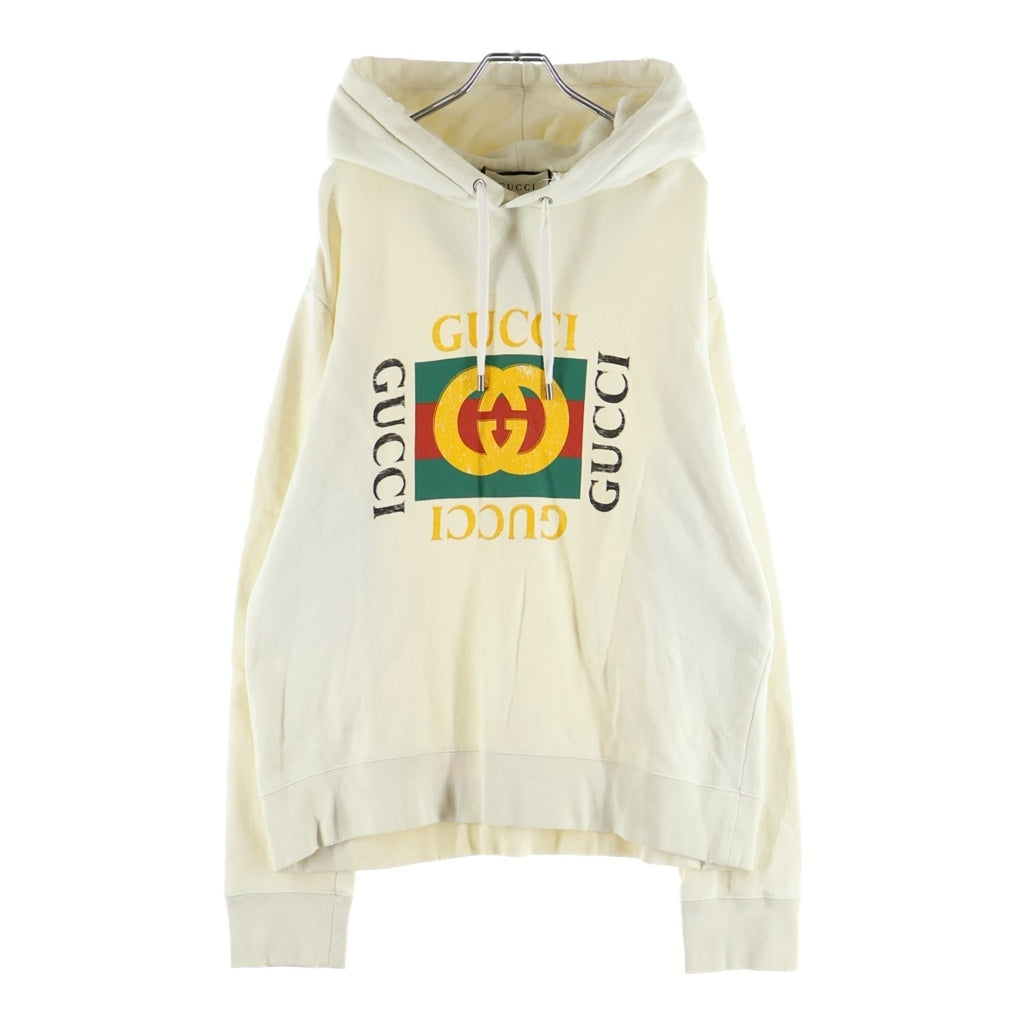 GUCCI(グッチ) Vintage Logo Cotton Sweatshirt ヴィンテージロゴ コットン 長袖プルオーバーパーカーフーディー アイボリー 454585‐X5J57