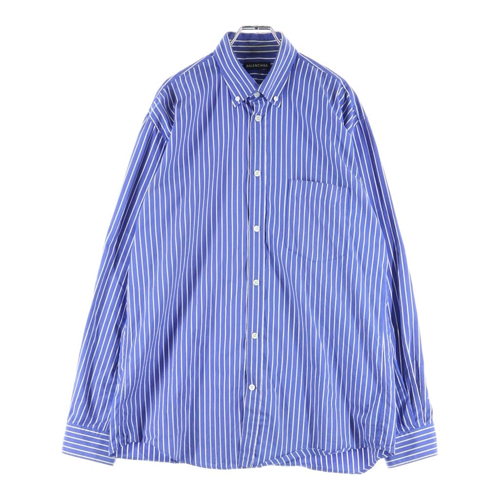 BALENCIAGA(バレンシアガ) 19AW Back Logo Stripe Shirts 556878 TDM08 バックロゴストライプオーバーサイズ ボタンダウン長袖シャツ ブルー