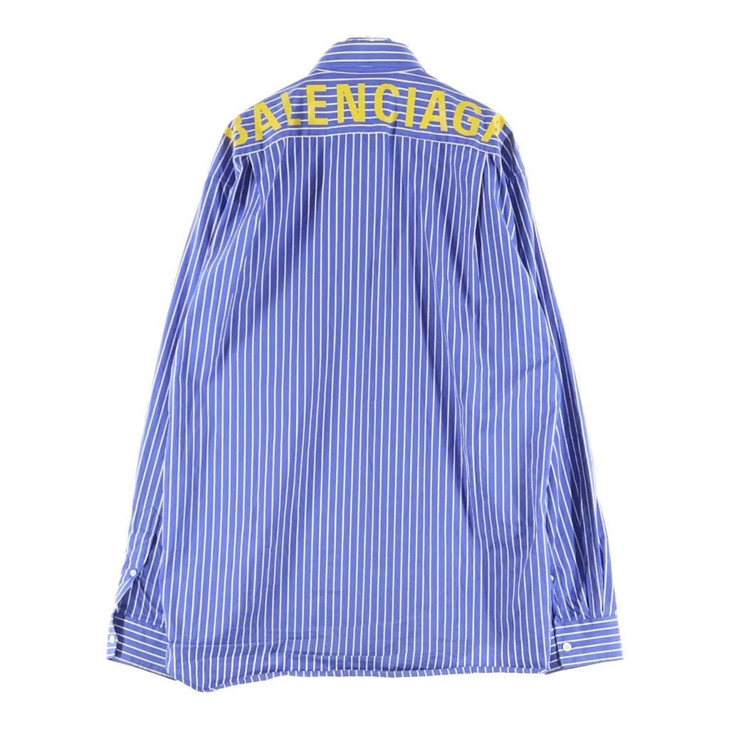 BALENCIAGA(バレンシアガ) 19AW Back Logo Stripe Shirts 556878 TDM08 バックロゴストライプオーバーサイズ ボタンダウン長袖シャツ ブルー