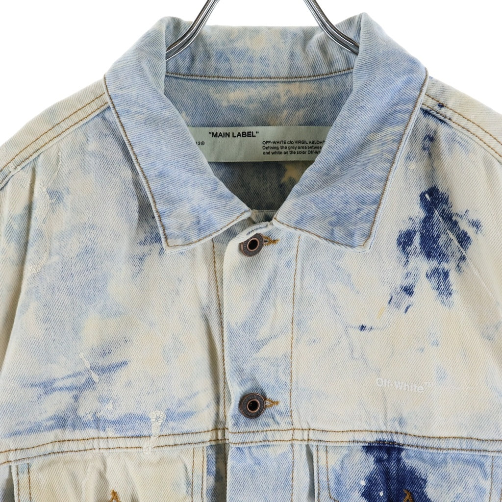 OFF-WHITE(オフホワイト) 20SS ARROW SLIM JEANS JACKET EXTREME BLEACH ブリーチ加工 バックプリント デニムジャケット インディゴ OMYE005R20386020