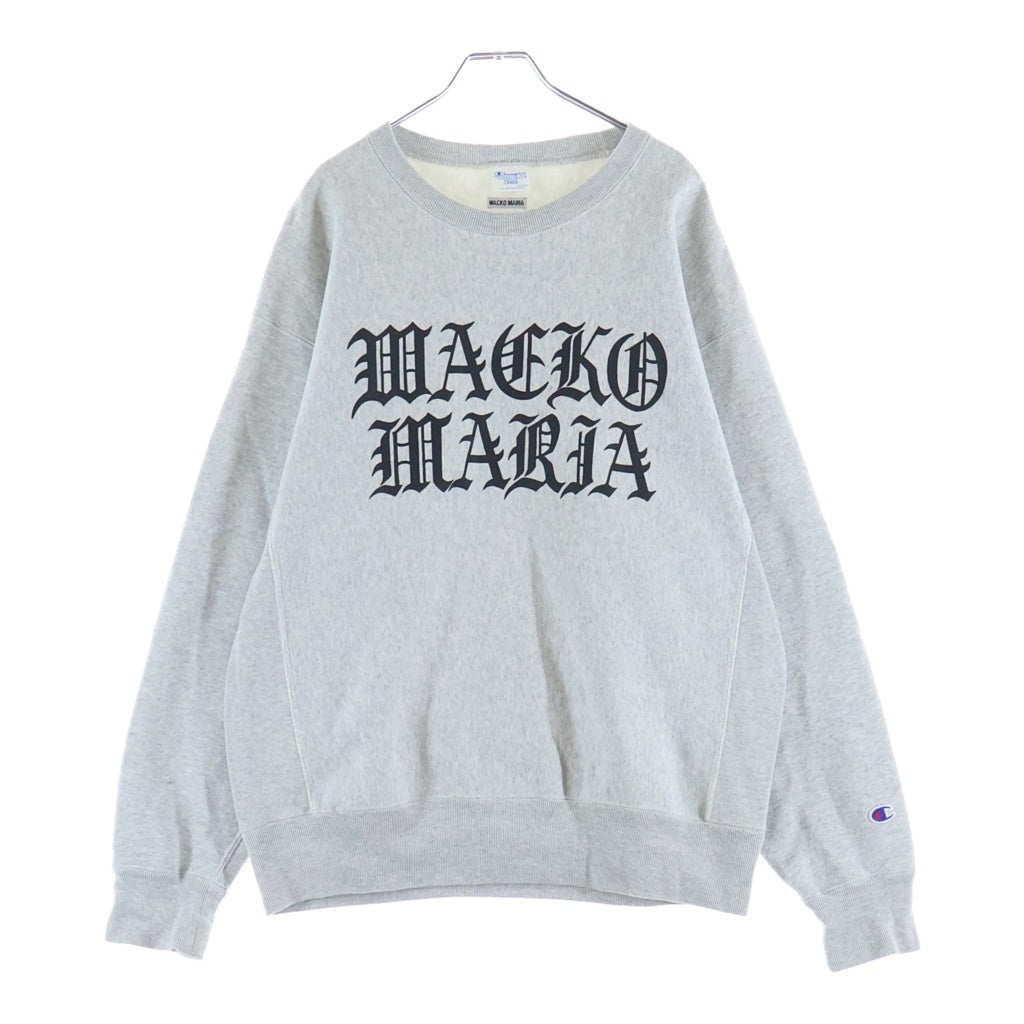 WACKO MARIA(ワコマリア) ×Champion オールドイングリッシュロゴプリント リバースウィーブ クルーネック長袖スウェット グレー C8-C065