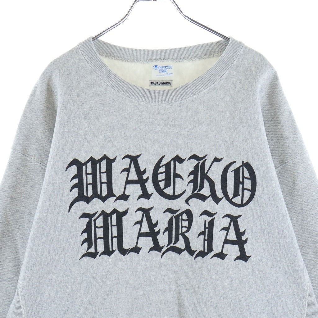 WACKO MARIA(ワコマリア) ×Champion オールドイングリッシュロゴプリント リバースウィーブ クルーネック長袖スウェット グレー C8-C065