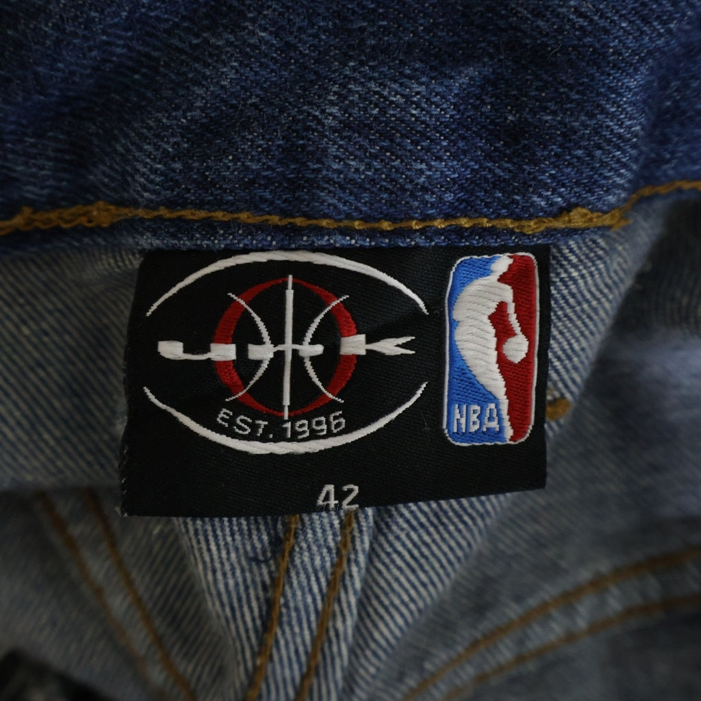 NO BRAND(ノーブランド) UNK DENIM 【UNK デニム】 パッチワーク NBAロゴワッペン ワイドデニムパンツ ジーンズ インディゴ/ブラック