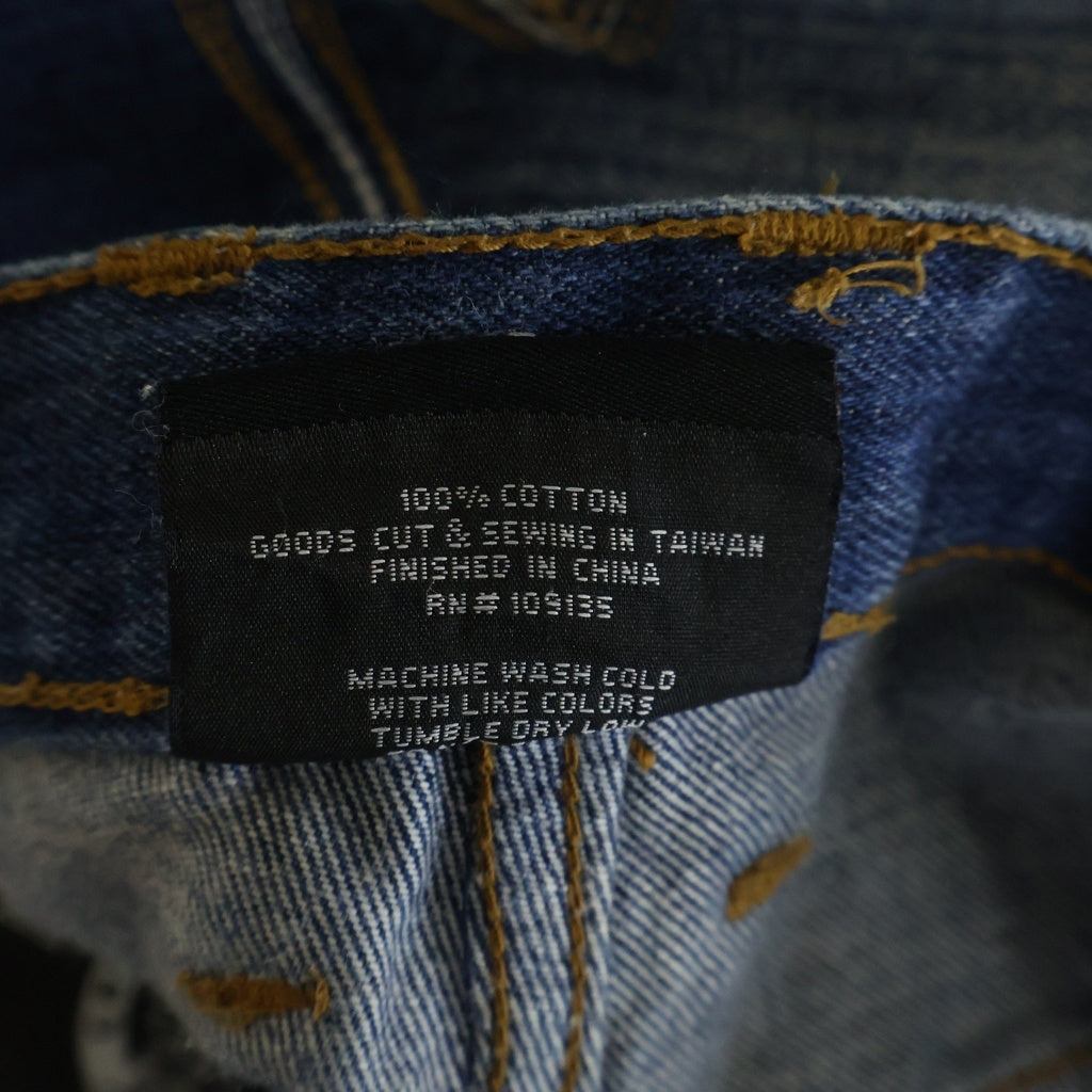 NO BRAND(ノーブランド) UNK DENIM 【UNK デニム】 パッチワーク NBAロゴワッペン ワイドデニムパンツ ジーンズ インディゴ/ブラック