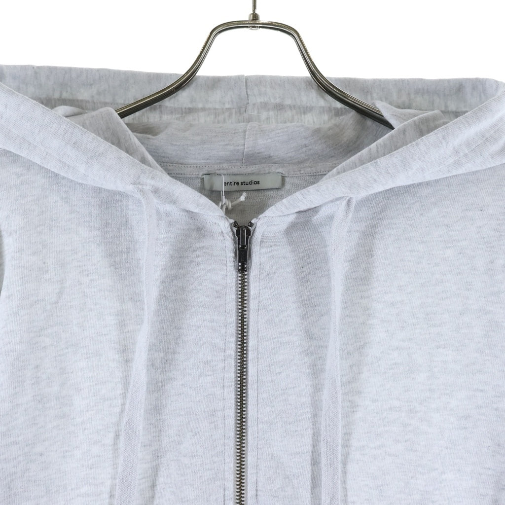 entire studios(エンタイア スタジオ) drawstring cropped hoodie ドローストリング ライトウェイトクロップドジップアップパーカーフーディー ライトグレー ESSS26HO050120497M