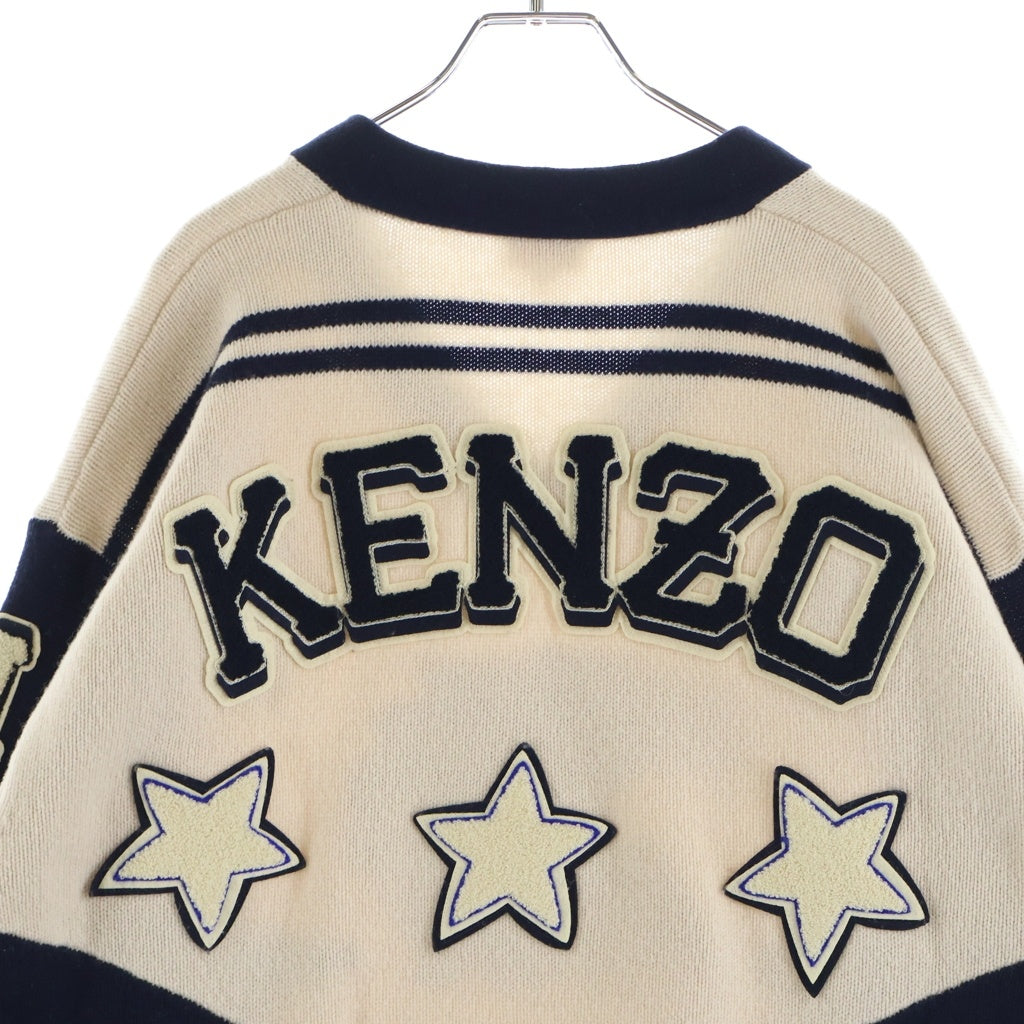 KENZO(ケンゾー) Patch applique V-neck sweater FC65OU3293BB アップリケ プルオーバー タイガーモチーフ Vネックセーター アイボリー