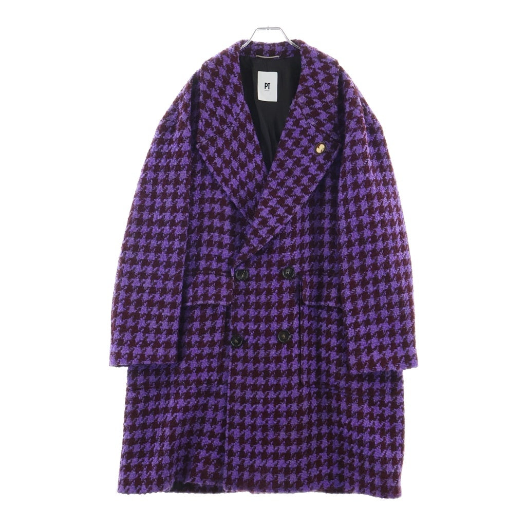 PT TORINO(ピーティートリノ) Cappotto Lungo ツイード ウール ロングコート パープル TL2FCD030LAC