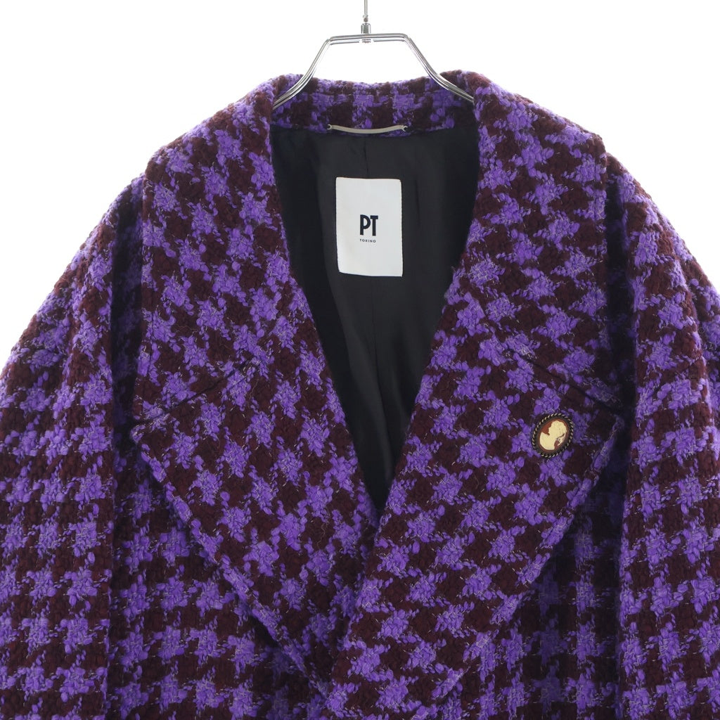 PT TORINO(ピーティートリノ) Cappotto Lungo ツイード ウール ロングコート パープル TL2FCD030LAC