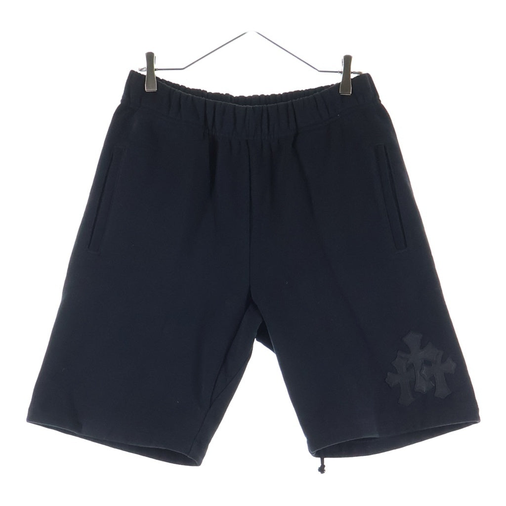 CHROME HEARTS(クロムハーツ) Y NOT GYN U PAPER JAM 3セメタリークロスレザーパッチスウェットハーフパンツ ショーツ ブラック