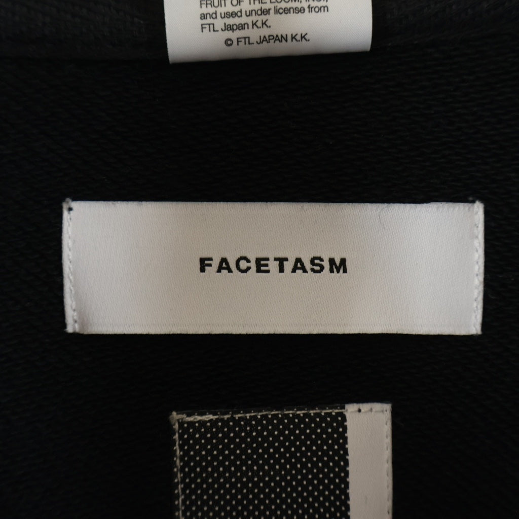 FACETASM(ファセッタズム) ×FRUIT OF THE LOOM ×フルーツオブザルーム 袖ロゴワッペン刺繍 フーデッドスウェットスタジャン ブラック/グレー