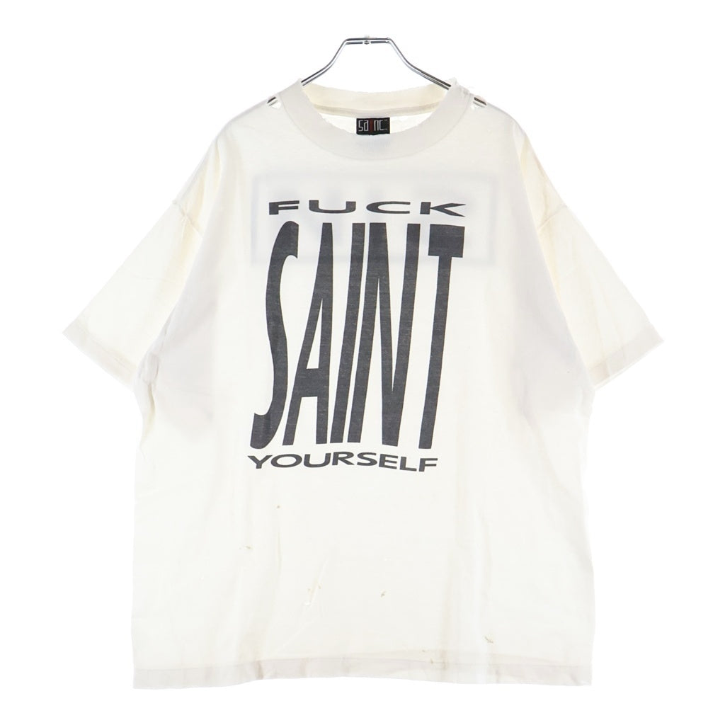 SAINT MICHAEL(セントマイケル) 25SS SAINT YOURSELF SS TEE ヴィンテージ加工 プリント クルーネック 半袖Tシャツ カットソー ホワイト SM-HR8-0000-020