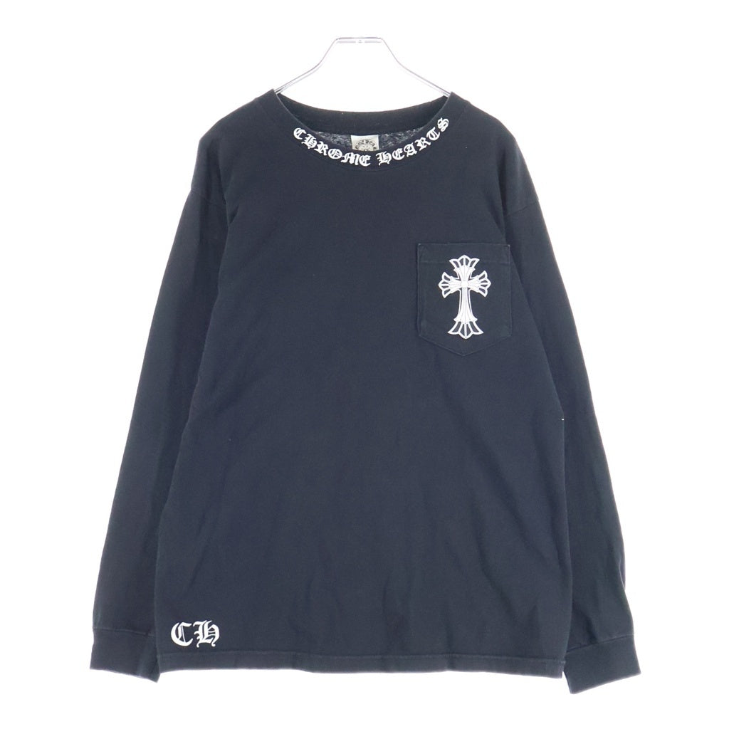 CHROME HEARTS(クロムハーツ) OLD NECK LOGO オールド バックダブルクロス クルーネック長袖カットソー ブラック/レッド
