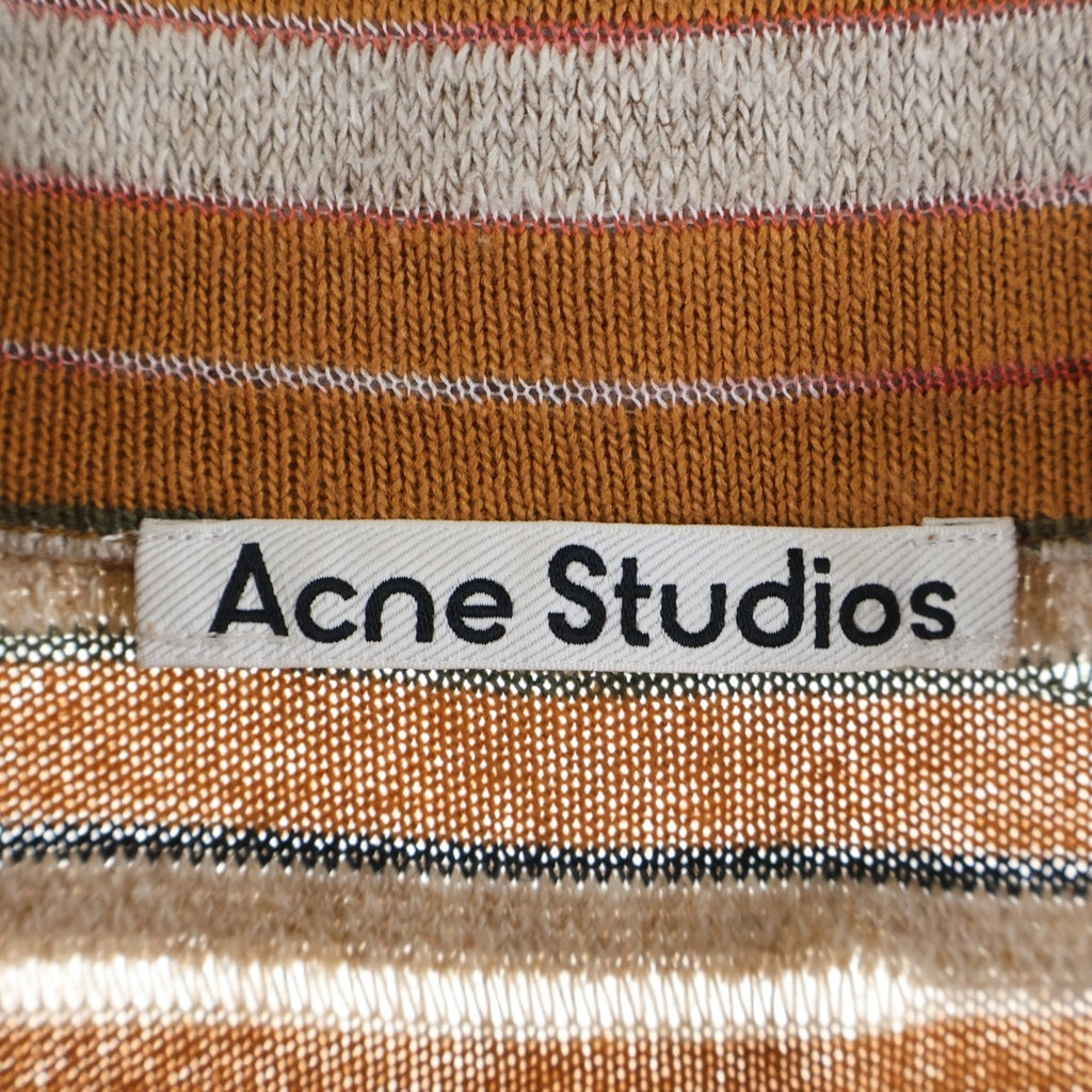 Acne Studios(アクネ ストゥディオズ) Border Knit Polo FN-WN-TSHI000483 長袖ボーダーニットポロシャツ ブラウン