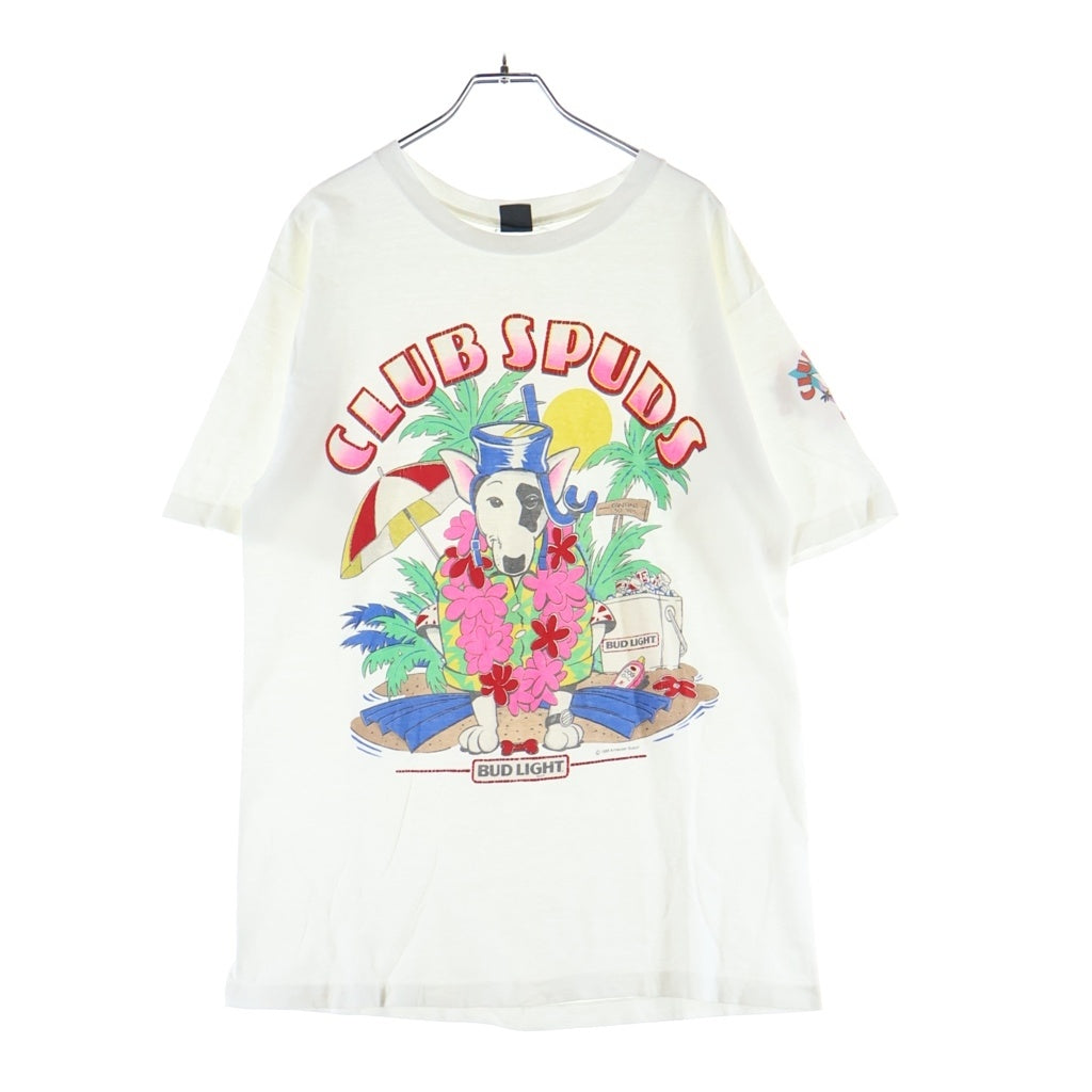 VINTAGE(ヴィンテージ) 80S Bud Light Spuds MacKenzie Print T-shirt 1986コピーライト シングルステッチ バッドライト スパッズ マッケンジー フロントロゴプリント クルーネック半袖Tシャツカットソー ホワイト