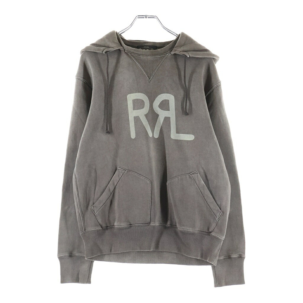 RRL(ダブルアールエル) ロゴプリント後付けフーディー プルオーバー長袖スウェットパーカー グレー