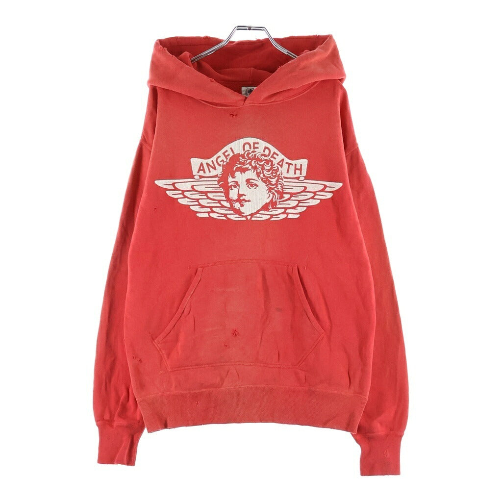 SAINT MICHAEL(セントマイケル) 22SS ANGELHOODIE ヴィンテージ加工 エンジェルプリント プルオーバー長袖スウェットプパーカー フーディ レッド SM-S22-0000-042