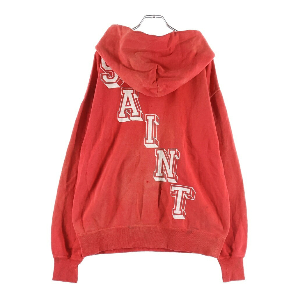 SAINT MICHAEL(セントマイケル) 22SS ANGELHOODIE ヴィンテージ加工 エンジェルプリント プルオーバー長袖スウェットプパーカー フーディ レッド SM-S22-0000-042