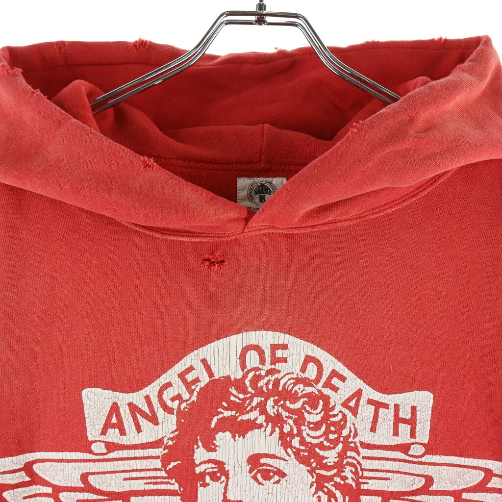 SAINT MICHAEL(セントマイケル) 22SS ANGELHOODIE ヴィンテージ加工 エンジェルプリント プルオーバー長袖スウェットプパーカー フーディ レッド SM-S22-0000-042