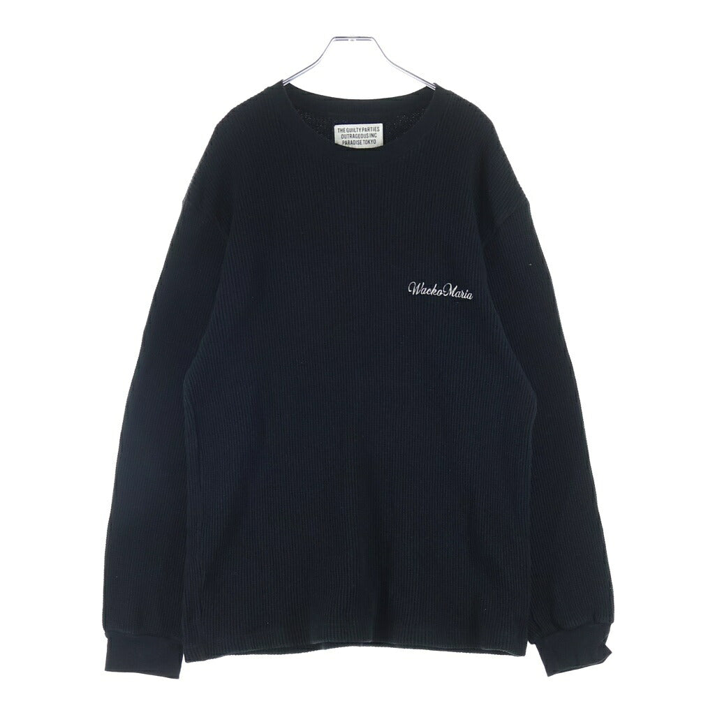 WACKO MARIA(ワコマリア) 24SS THERMAL SHIRT TYPE-2 フロントロゴ刺繍 クルーネック長袖サーマルTシャツカットソー ロンT ブラック 24SS-WMT-TM02