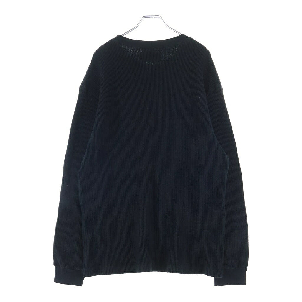 WACKO MARIA(ワコマリア) 24SS THERMAL SHIRT TYPE-2 フロントロゴ刺繍 クルーネック長袖サーマルTシャツカットソー ロンT ブラック 24SS-WMT-TM02